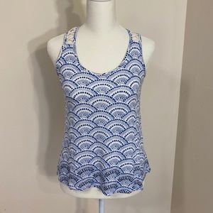 Blue geometric pattern tank top